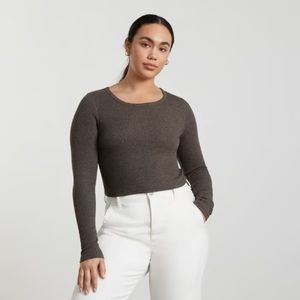 Everlane The Pima Micro-Rib Cropped Long-Sleeve Crew Heathered Fatigue Size M